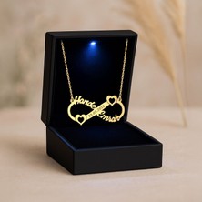 Işıklı Kutuda Isimli Tarihli Kişiye Özel Kalp Sonsuzluk Gümüş Kolye