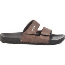 Kahve Cırtlı Büyük Numara Erkek Terlik PC-7039 M