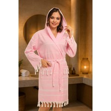 Unisex Sultan Püskül Modelli Deniz-Havuz-Plaj-Banyo-Sauna-Spa Peştemal Bornoz-Pamuklu-Pembe