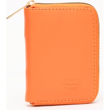 Turuncu SHK63 Kartlıklı Bozuk Para ve Kağıt Para Bölmeli Fermuarlı Şık Suni Deri Cüzdan