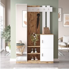 Yurupa Henley Aynalı Vestiyer Portmanto Ayakkabılık Raflı 3 Kapaklı Çam-Beyaz Hen7-Aw