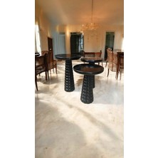 Simillo Home & Living 3lu Set Ahşap Mantar Sehpa Siyah Renk Yan Sehpa