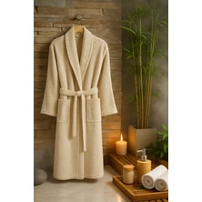 Unisex Büyük Beden Şalyaka Model Bornoz-Banyo-Sauna-Wellness Spa-Hamam-Pamuklu-3xl 4xl-Açık Kahve