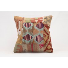 El Yapımı Kilimden Yapılmış Vintage Kırlent Kılıfı, Yün, 40X40 cm