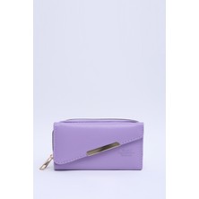 SHAKA Lila SHK202 Suni Deri 9 Bölmeli, Kartlık, Kağıt ve Bozuk Para Bölmeli Çıtçıtlı Cüzdan