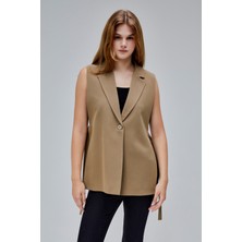 Kadın Koyu Haki Regular Astarlı Dokuma Yelek