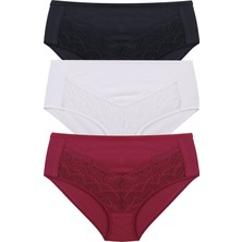 Koza İç Giyim Kadın 3'lü Geniş Kenarlı Dantelli Pamuklu Fitilli Külot