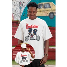 Unisex The Dogfather Baskılı Tişört, Oversize Komik Köpek Temalı Bisiklet Yaka T-Shirt