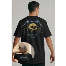 Unisex Metallica North American Tour Sırt Baskılı Tişört, Oversize Rock Band Temalı T-Shirt