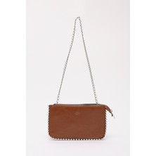 Taba SHK182 Suni Deri 3 Bölmeli Boncuk Detaylı Fermuarlı Zincir Askılı El, Kol ve Omuz Çantası