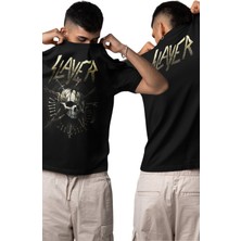 Unisex Slayer Ense Baskılı Tişört, Oversize Rock Band Temalı Bisiklet Yaka T-Shirt