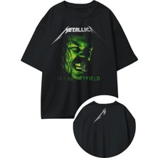 Unisex James Hetfield Ense Baskılı Tişört, Oversize Metallica Temalı Bisiklet Yaka T-Shirt
