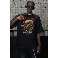 Unisex Metallica Bomb Baskılı Tişört, Oversize Rock Band Temalı Bisiklet Yaka T-Shirt