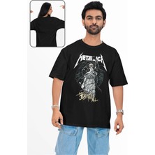 Unisex And Justice For All Yazılı Tişört, Oversize Metallica Baskılı Bisiklet Yaka T-Shirt