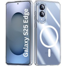 Samsung Galaxy S25 Edge Uyumlu Kılıf Wireless Şarj Özellikli Magsafe Şeffaf Telefon Kılıfı Kapak