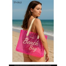 Pembe SHK241 Hologram Baskılı Pvc Tek Bölmeli Plaj,seyahat ve Piknik Çantası
