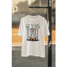 Unisex Got Too Silly Yazılı Tişört, Oversize Komik Kaz Baskılı Bisiklet Yaka T-Shirt