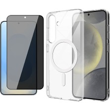 Tekno Grup Galaxy S25 Plus Şeffaf Mika Magsafe Kılıf + Antistatik Hayalet Ekran Koruyucu + Kamera Koruyucu Gümüş