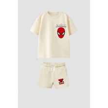 Erkek Çocuk Pamuklu Bisiklet Yaka Baskılı Tshirt ve Şort Alt Üst Takım