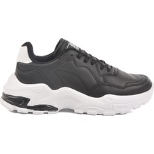 Siyah Beyaz Cilt Bağcıklı Kadın Spor Ayakkabı 159 G