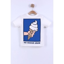 Erkek Çocuk Dondurma Baskılı Pamuklu Tshirt ve Çizgili Şort Alt Üst Takım