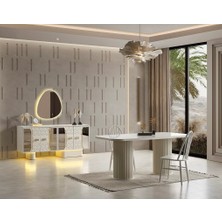 Aydınev Setra Modern Tasarımlı MDF Yemek Takımı 6 Kişilik Oval Aytaşı Renkli Sabit Masa