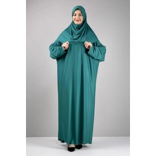 Tek Parça Kendinden Başörtülü Düz Renk Kadın Namaz Elbisesi