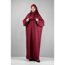 Tek Parça Kendinden Başörtülü Düz Renk Kadın Namaz Elbisesi