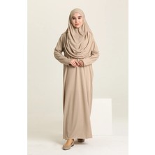 Tek Parça Kendinden Başörtülü Düz Renk Kadın Namaz Elbisesi