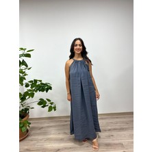 Boyundan Bağlamalı Büzgülü Elbise
