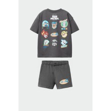 Erkek Çocuk Pamuklu Baskılı Tshirt ve Şort Alt Üst Takım