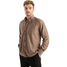Varetta Erkek Gömlek Kahverengi Uzun Kollu Cepli Rahat Kalıp Pamuklu Likralı Günlük Şık Klasik Model