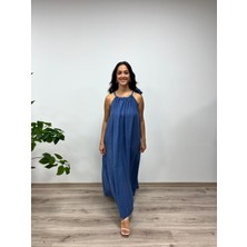 Boyundan Bağlamalı Büzgülü Elbise