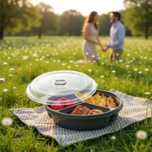 3 Bölmeli Kapaklı Mikrodalga Saklama Kabı, Beslenme Kabı 21 x 21 x 5 (H) cm