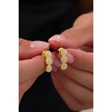 Gümüş Altın Gold Kaplama Beyaz Zirkon Taşlı Salkım Su Yolu  Pırlanta Tek Taş Modeli Reina Miracle Şık Küpe