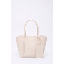 Krem SHK122 Suni Deri, Çıtçıtlı, Makyaj Çantalı, Cüzdanlı El, Kol ve Omuz Çantası