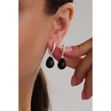  Gümüş Damla Siyah Inci ve Beyaz Zirkon Taşlı Küpe