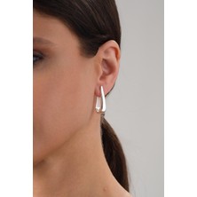  Gümüş Damla Halka Sade Modern Taşsız Şarnel Küpe