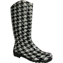 Emek Kadın Siyah-Beyaz Desenli Bahçe Yağmur Çizmesi EMK2036-97