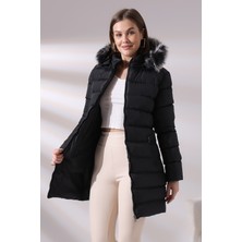 Kadın Kapüşonlu Fermuarlı Microjel Dolumlu Peluşlu Su ve Rüzgar Gecirmez Monta