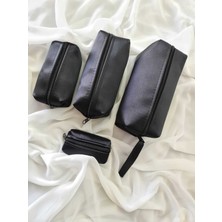 Eyfel Kadın 4'lü Makyaj Çantası Seti Şık Görünüm ve Ergonomik Tasarım ile Siyah