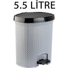 Plastik Örgülü Pedallı Çöp Kovası 5.5 Litre Gri