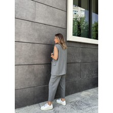 Çizgili Yelekli Casual Takım