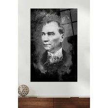 Siyah Beyaz Mustafa Kemal Atatürk Imzalı Cam Tablo, Ev ve Ofis Dekoru, Hediyelik Duvar Dekorasyonu