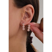 Gümüş Rose Kaplama Beyaz Zirkon Taşlı Salkım Su Yolu  Pırlanta Tek Taş Modeli Reina Miracle Şık Küpe