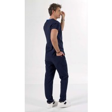 Uçak İş Giyim Lacivert Erkek Kesim U-flex Likralı Cerrahi Takım Hemşire & Doktor Forması