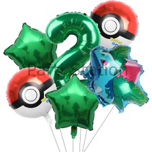 Pokemon Bulbasaur Konsept 2 Yaş Balon Set Pokemon Bulbasaur Yıldız Balon Doğum Günü Folyo Balon Set