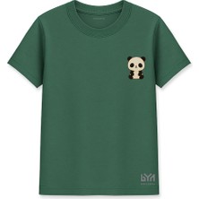 Panda Figürlü Yeşil Basic Tişört