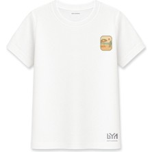 Sahil Gün Batımı Illüstrasyonlu Beyaz Basic Tişört