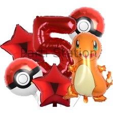 Pokemon Charizard Konsept 5 Yaş Balon Set Pokemon Çarizart Doğum Günü Folyo Balon Set